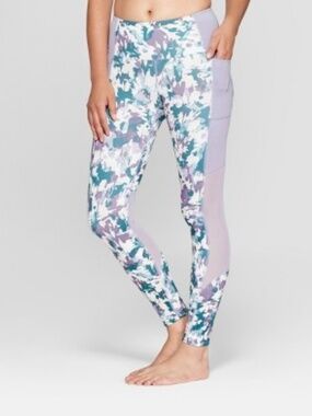 JoyLab High Waisted Printed Leggings XS Violet Smoke Mesh Pocket